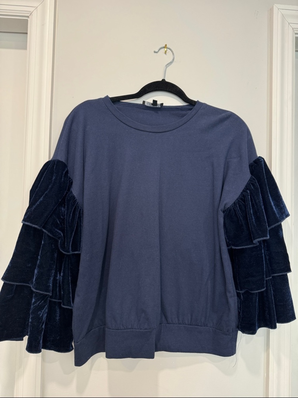 Navy Blue Ruffle Sleeve Top